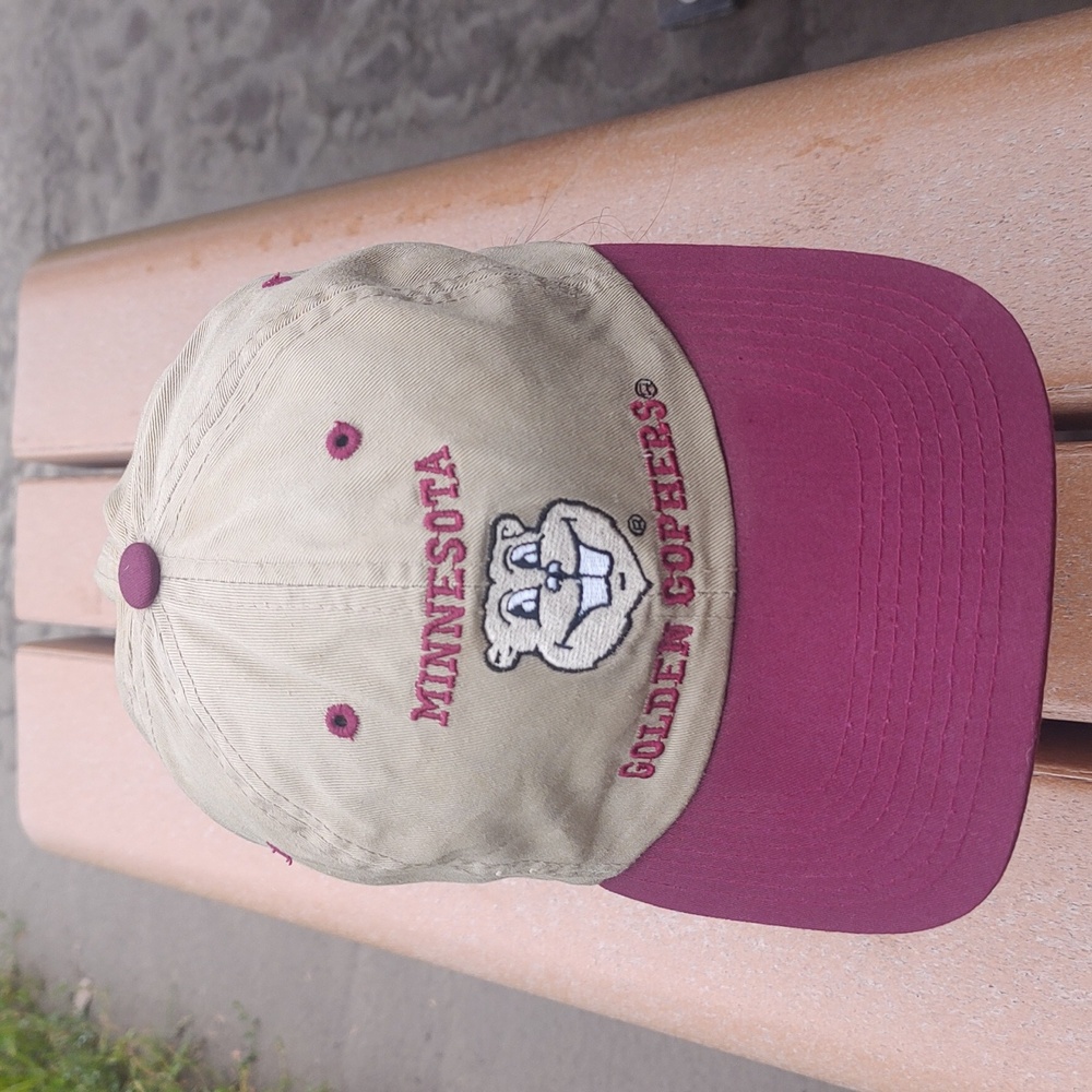 Vtg Minnesota Golden Gophers Embroidered Snapback Beige Maroon Hat Cap